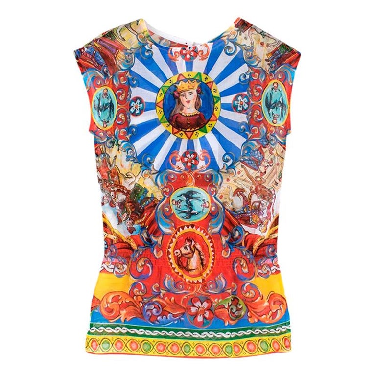 Dolce and Gabbana Sleeveless Caretto Print Top 8 XS For Sale at 1stdibs