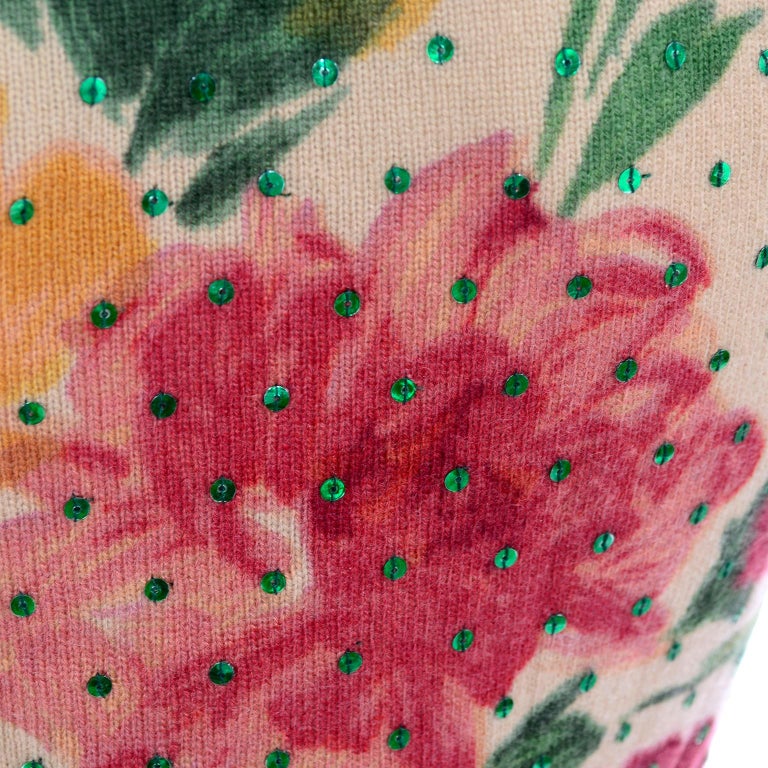 Dolce and Gabbana Sleeveless Floral Cashmere Top W Sequins Sizer 38 For