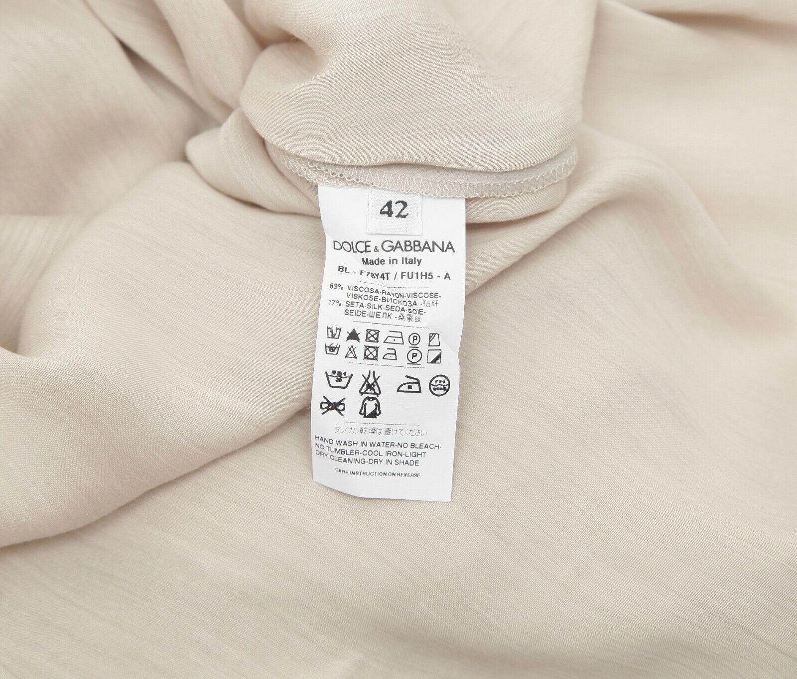 DOLCE & GABBANA Sleeveless Shirt Top Beige Buttons Viscose Silk Sz 42 For Sale 7