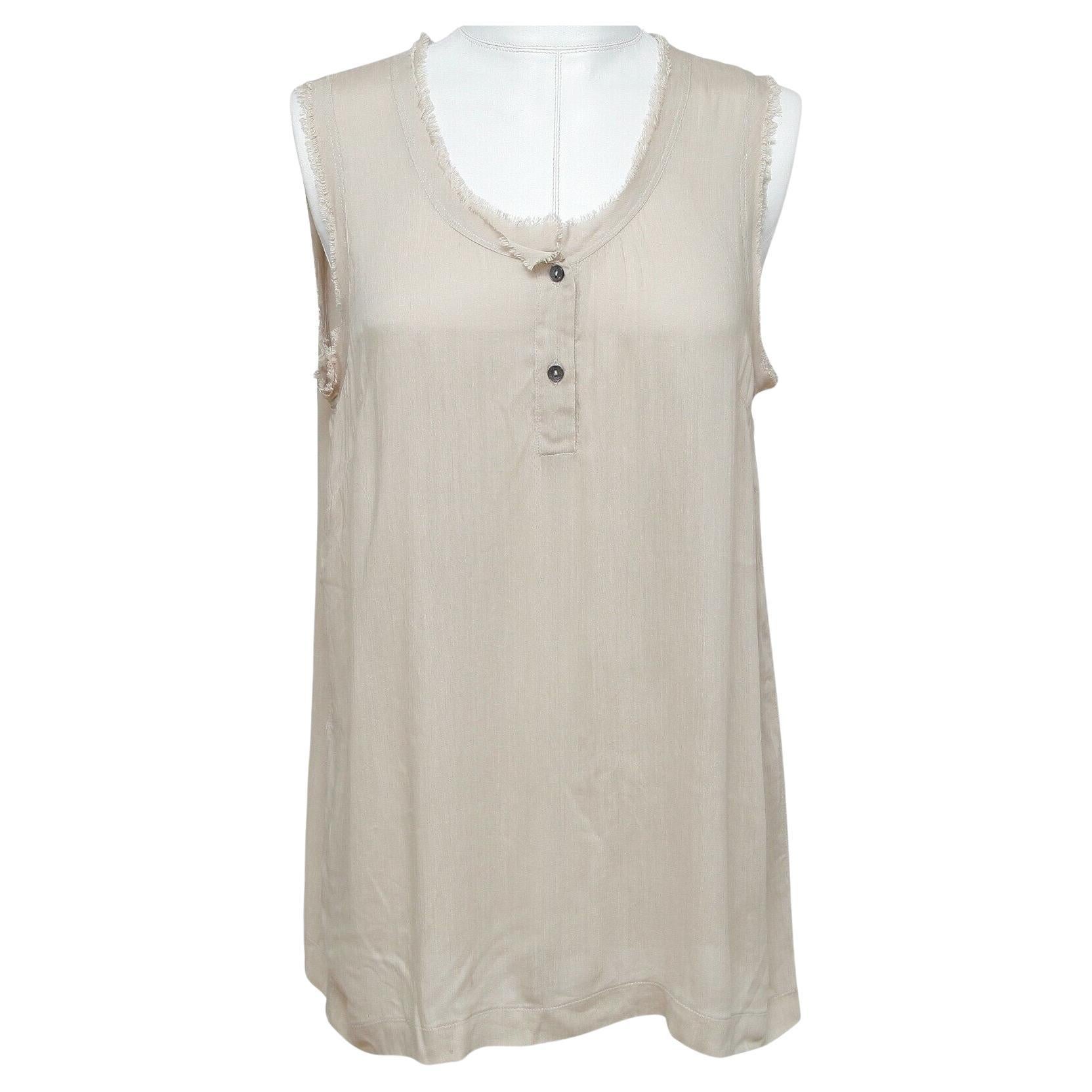 DOLCE & GABBANA Sleeveless Shirt Top Beige Buttons Viscose Silk Sz 42 For Sale