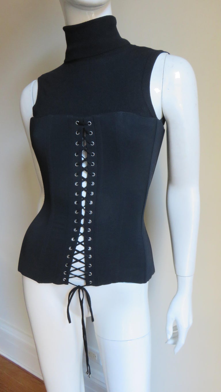 Dolce & Gabbana Lace up Corset and Cardigan Sweater Set In Good Condition In Water Mill, NY