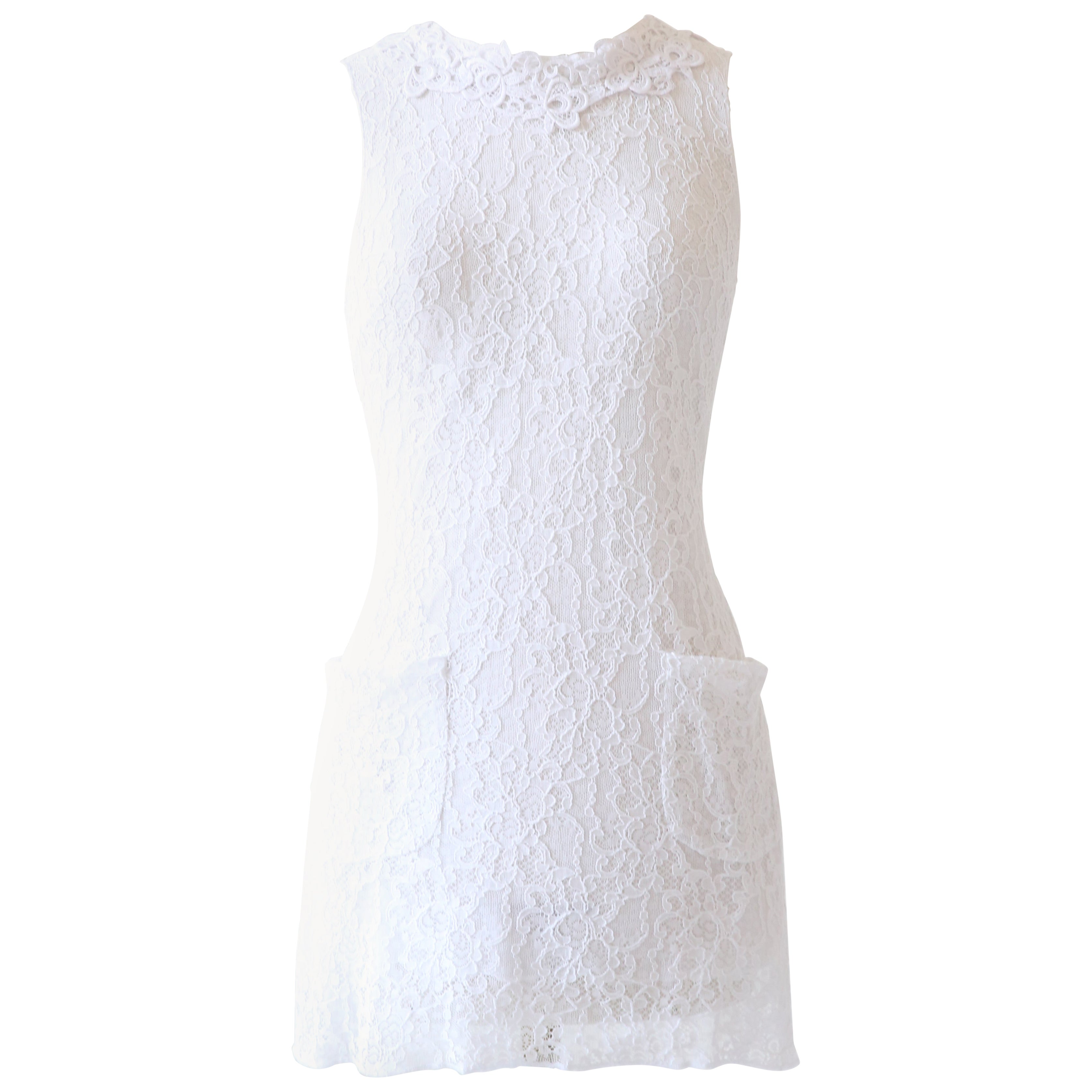 Dolce & Gabbana sleeveless white lace pocket mini dress IT 42