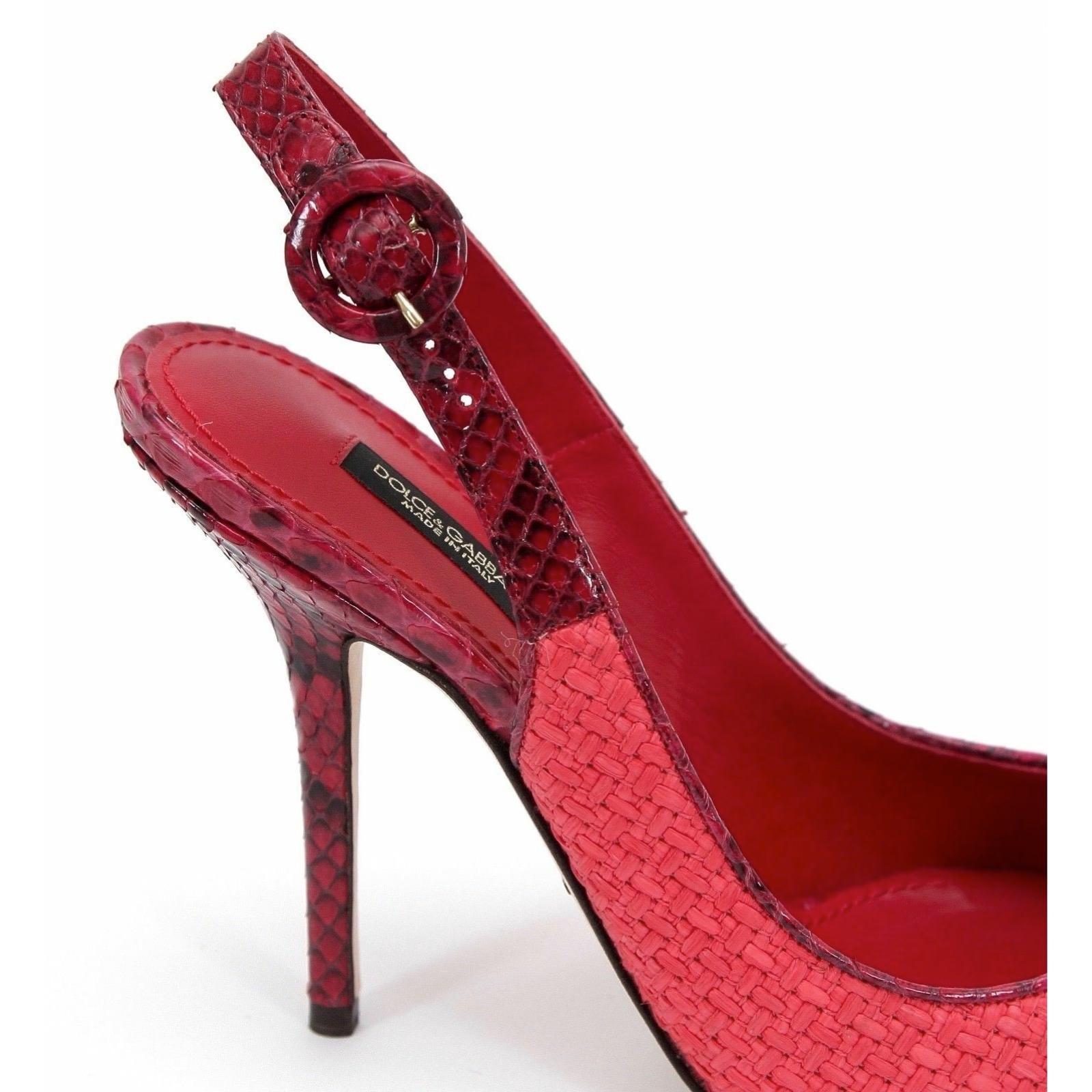 Women's DOLCE & GABBANA PUmp Slingback Red Raffia Python Leather Sz 37.5 NIB For Sale