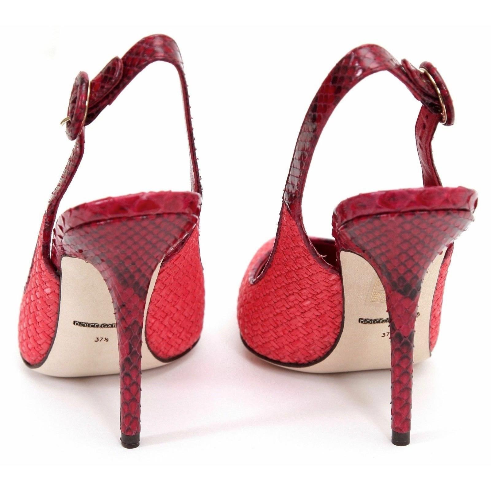 DOLCE & GABBANA PUmp Slingback Red Raffia Python Leather Sz 37.5 NIB For Sale 3