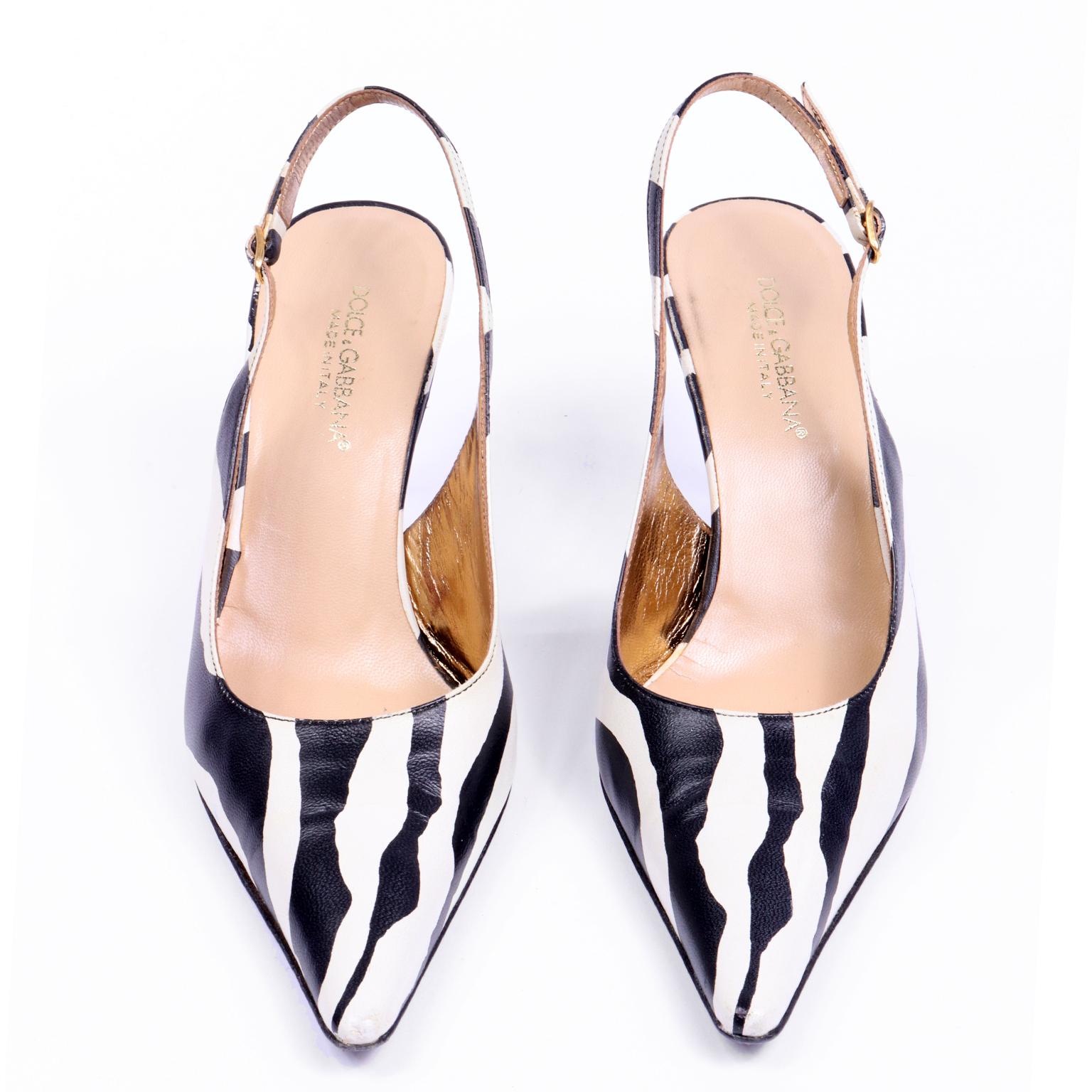 Beige Dolce & Gabbana Slingback Zebra Stripe Slingback Shoes Size 37