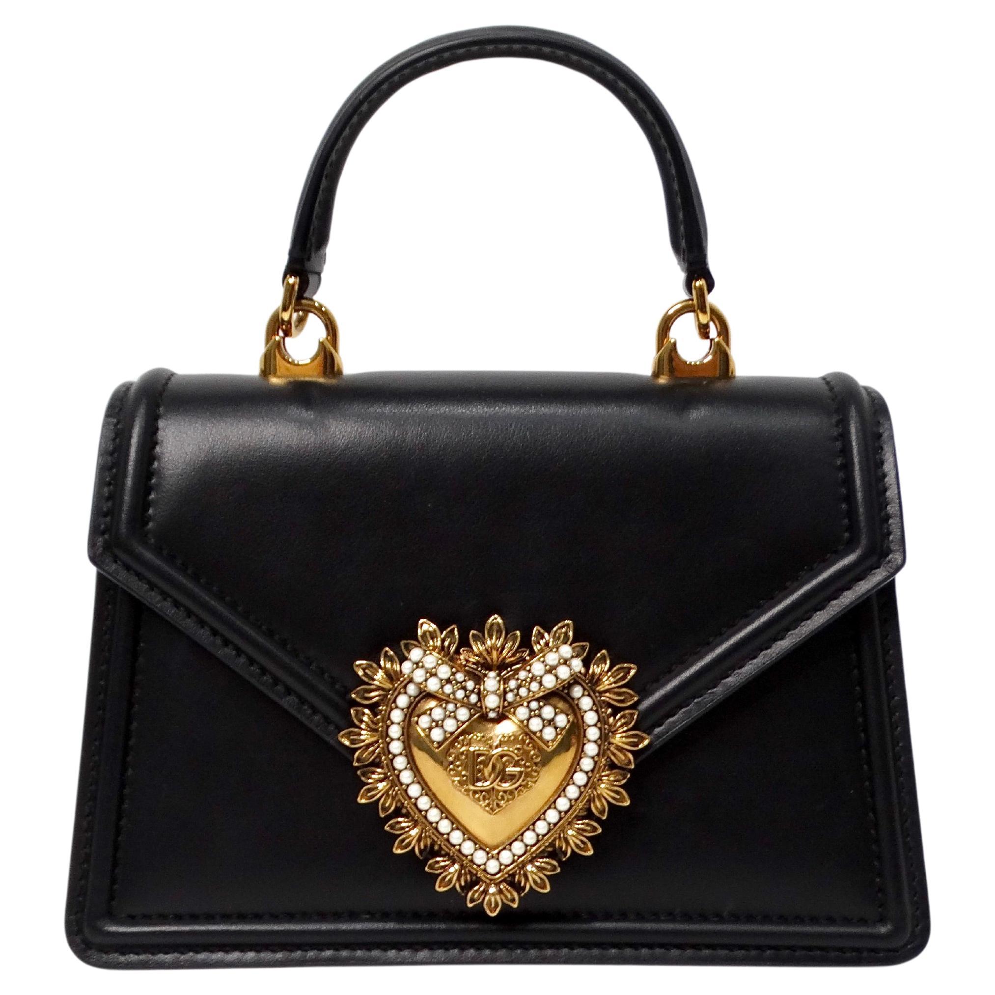 Dolce & Gabbana Small Black Calfskin Devotion Top Handle Bag For Sale