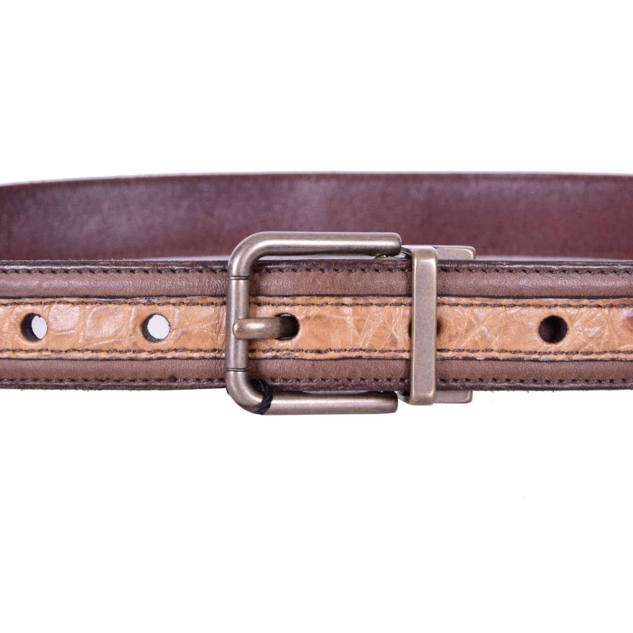 Men's Dolce & Gabbana - Snake Crocodile Leather Belt Brown 90 / Men For Sale