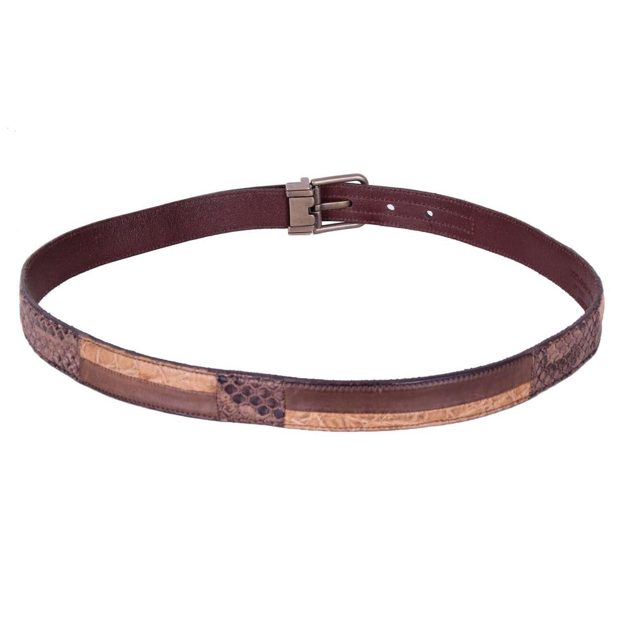 Dolce & Gabbana - Snake Crocodile Leather Belt Brown 90 / Men For Sale 1