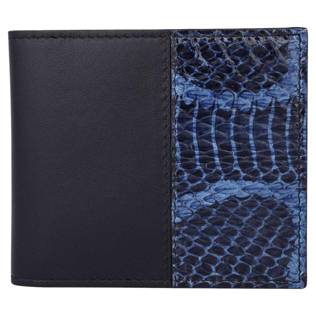 Dolce & Gabbana - Snake Leather Wallet with Golden Logo Blue Black For Sale
