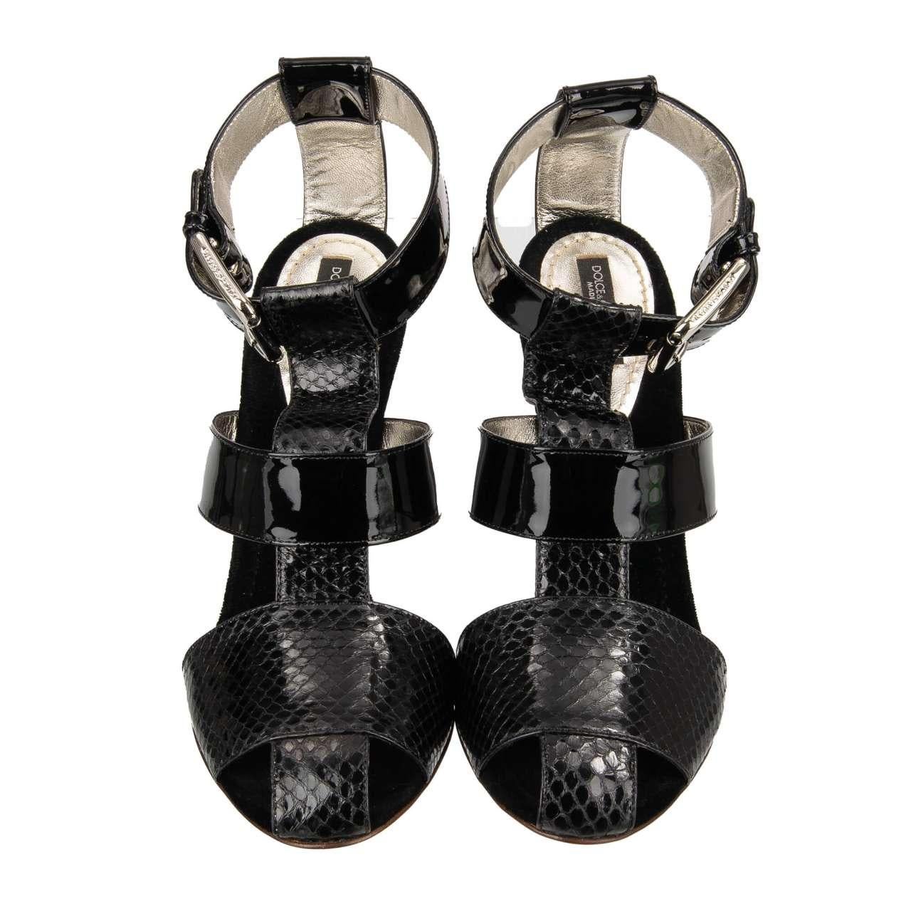 Dolce & Gabbana - Snake Patent Leather Straps Sandals Heels Black 39 9 In Excellent Condition For Sale In Erkrath, DE