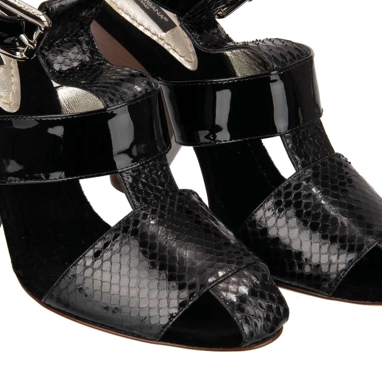 Women's Dolce & Gabbana - Snake Patent Leather Straps Sandals Heels Black 39 9 For Sale