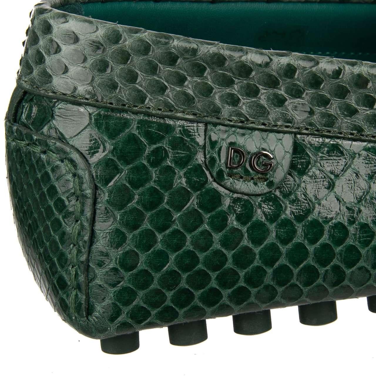 Dolce & Gabbana Snake Shoes Moccasin GELA ZERO with DG Metal Logo Green EUR 45 For Sale 1