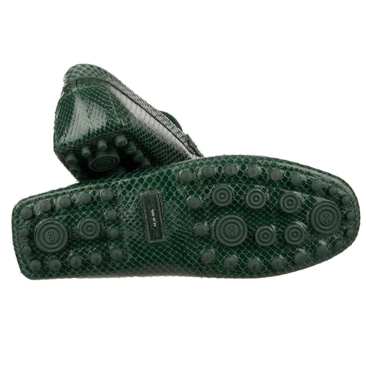Dolce & Gabbana Snake Shoes Moccasin GELA ZERO with DG Metal Logo Green EUR 45 For Sale 2