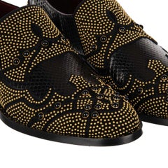 Dolce & Gabbana Snake Studs Pearl Shoes Loafer NAPLES Black Gold 44 UK 10 US 11