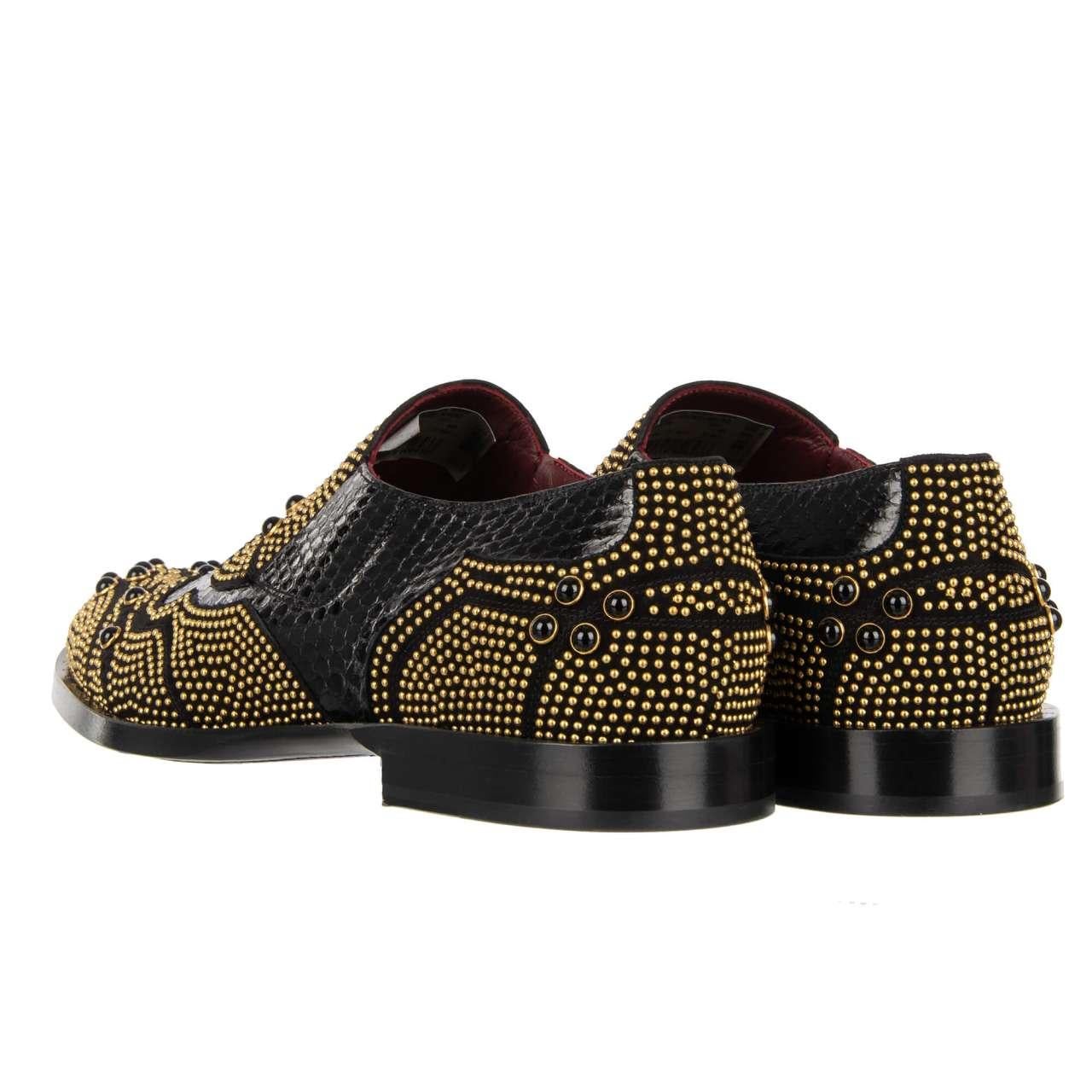 Dolce & Gabbana Snake Studs Pearl Shoes Loafer NAPLES Black Gold 44 UK 10 US 11 In Excellent Condition For Sale In Erkrath, DE