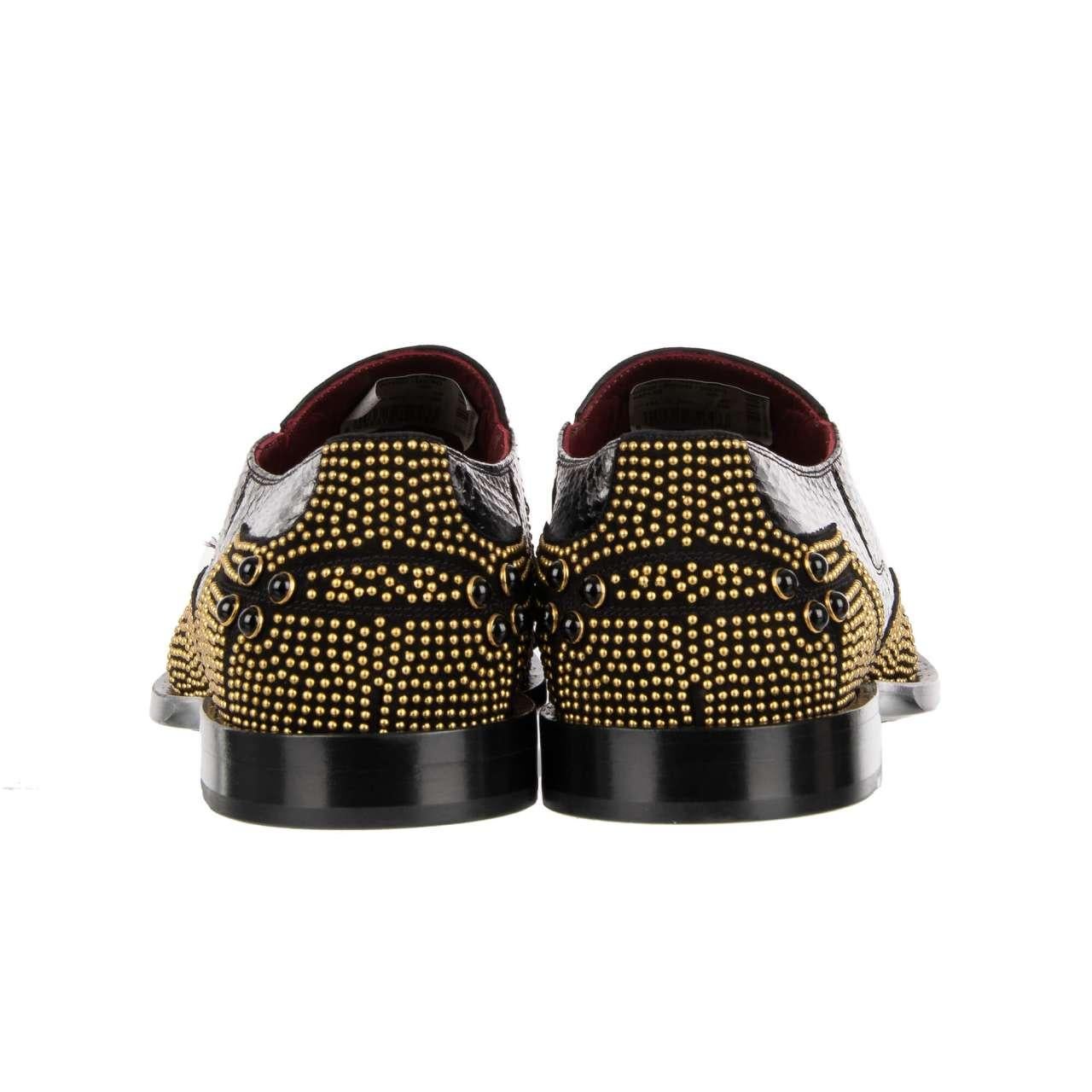 Men's Dolce & Gabbana Snake Studs Pearl Shoes Loafer NAPLES Black Gold 44 UK 10 US 11 For Sale