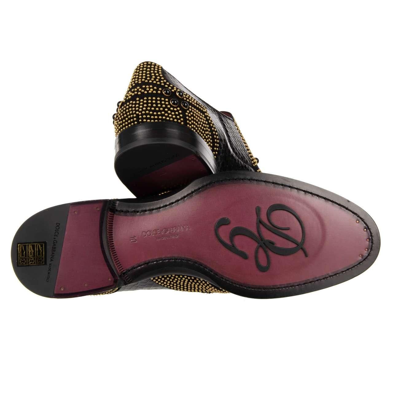 Dolce & Gabbana Snake Studs Pearl Shoes Loafer NAPLES Black Gold 44 UK 10 US 11 For Sale 1