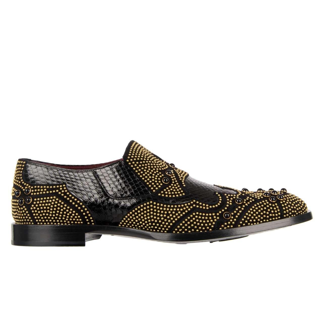 Dolce & Gabbana Snake Studs Pearl Shoes Loafer NAPLES Black Gold 44 UK 10 US 11 For Sale 3