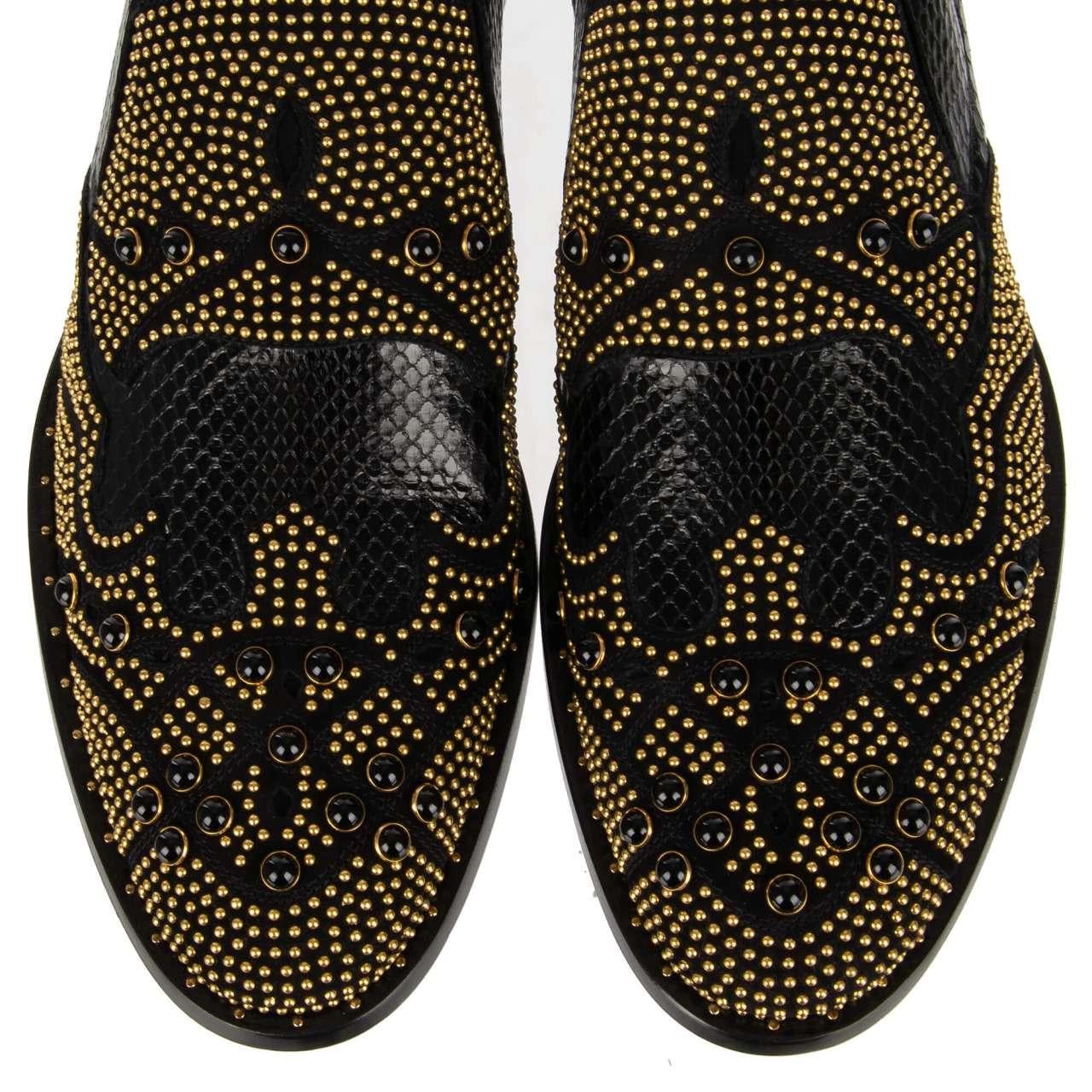 Dolce & Gabbana Snake Studs Pearl Shoes Loafer NAPLES Black Gold 44 UK 10 US 11 For Sale 4