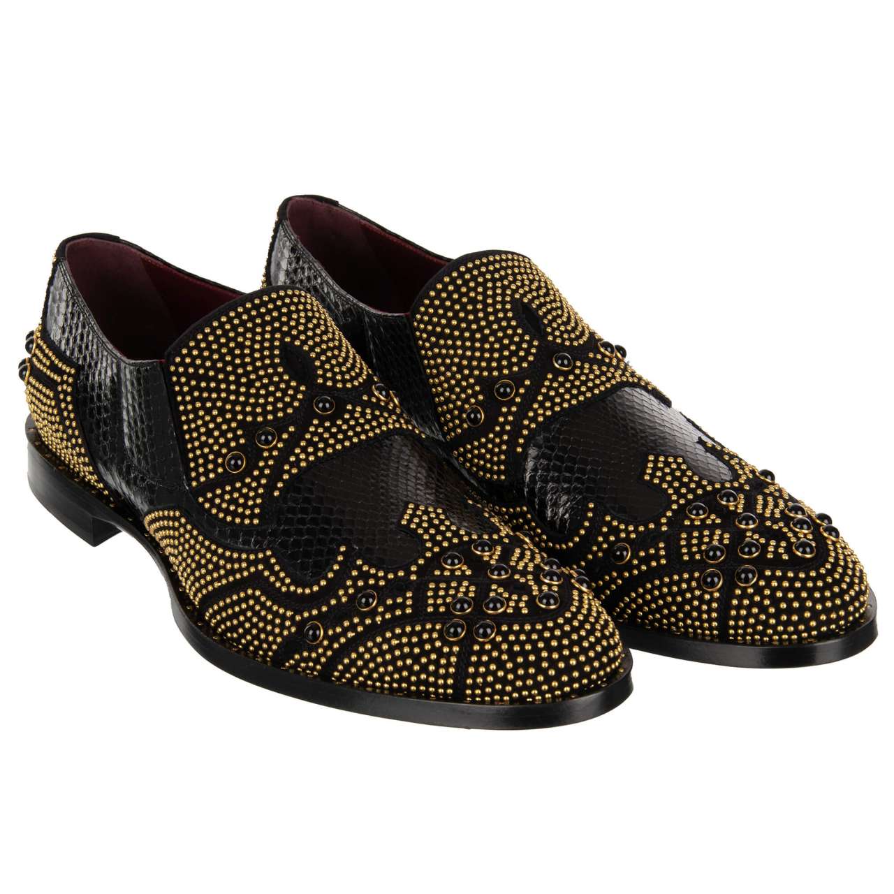 Dolce & Gabbana Snake Studs Pearl Shoes Loafer NAPLES Black Gold 44 UK 10 US 11 For Sale