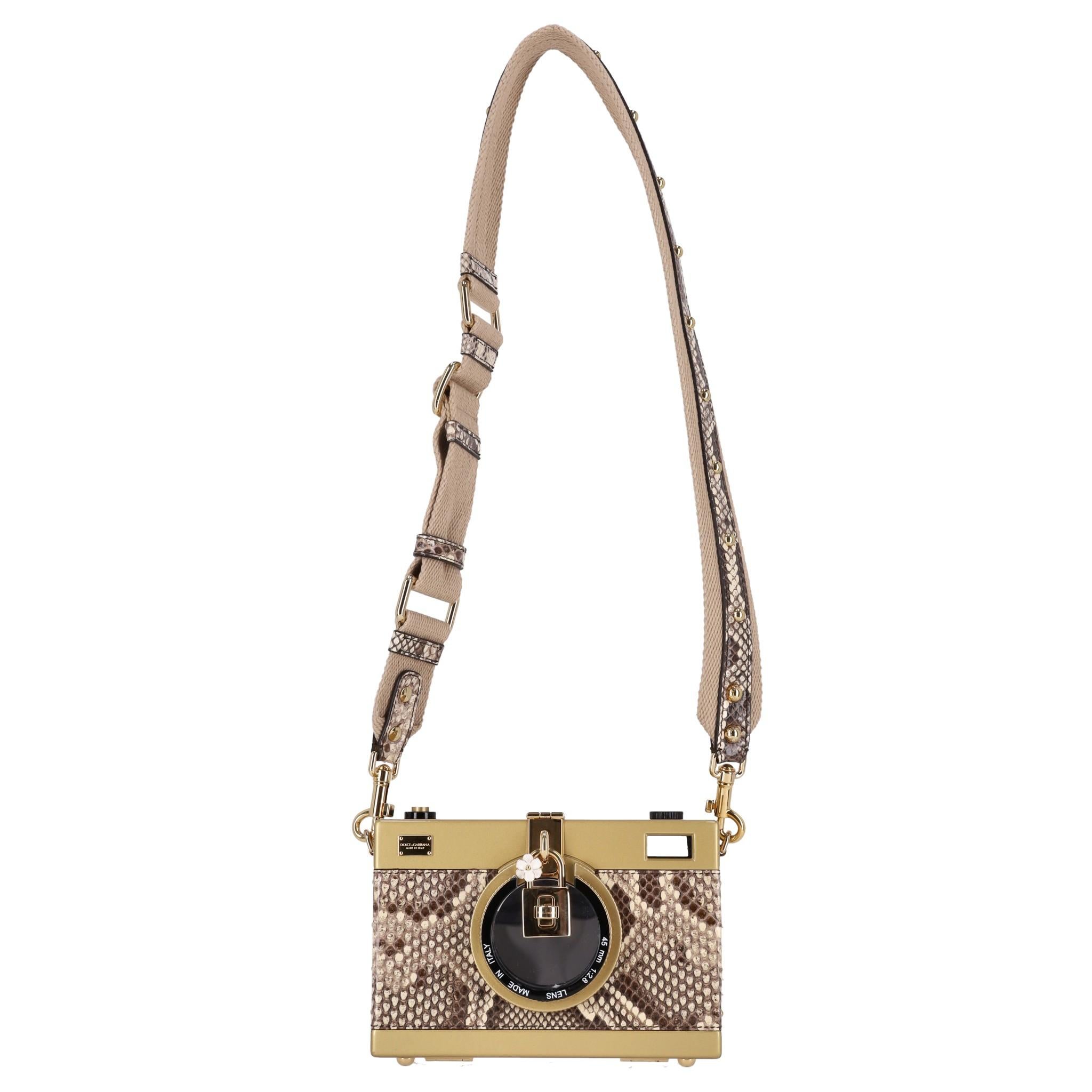 Brown Dolce & Gabbana Snakeskin Camera Bag For Sale