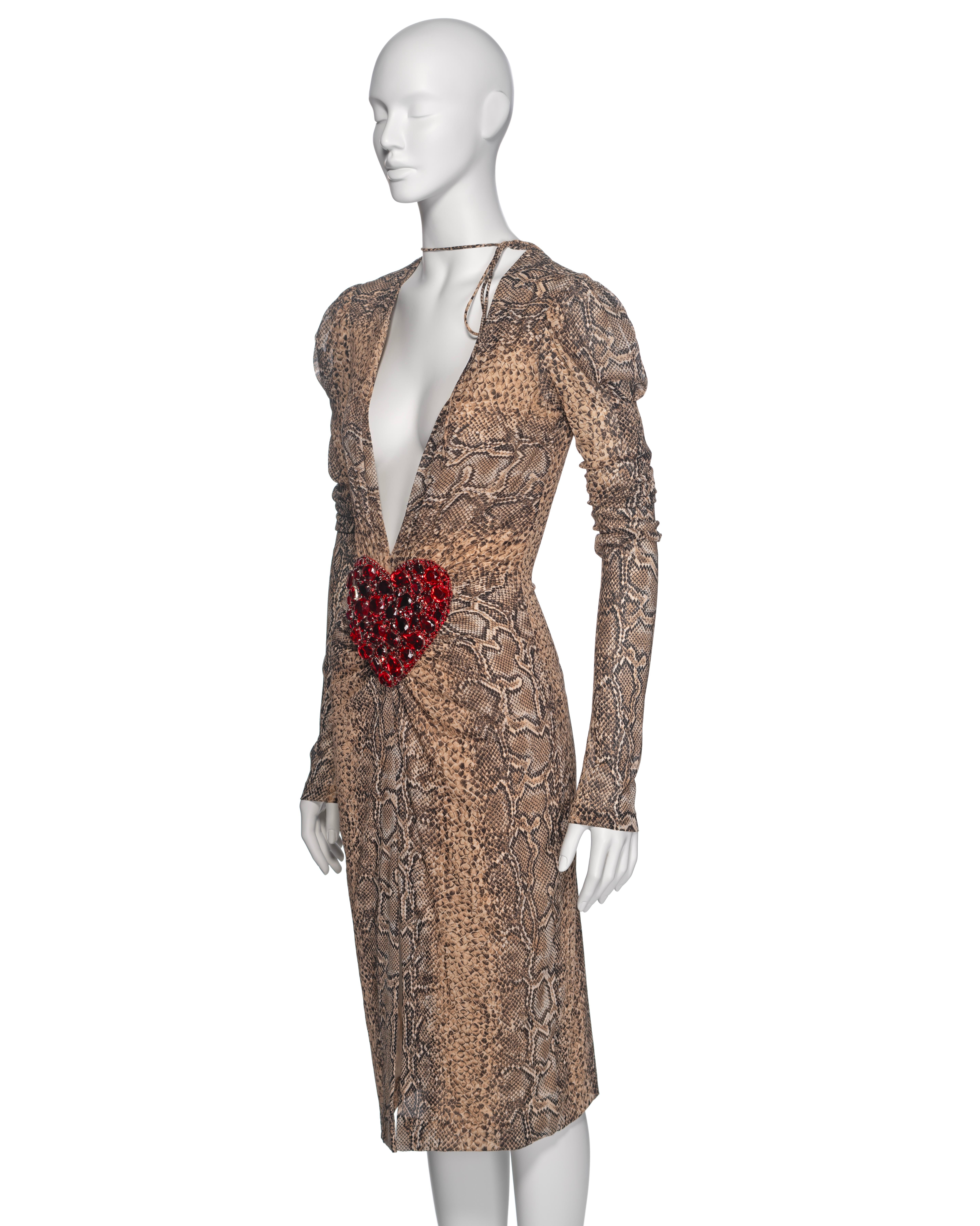 Dolce & Gabbana Snakeskin Print Low Plunge Dress with Crystal Heart, SS 2005 For Sale 7