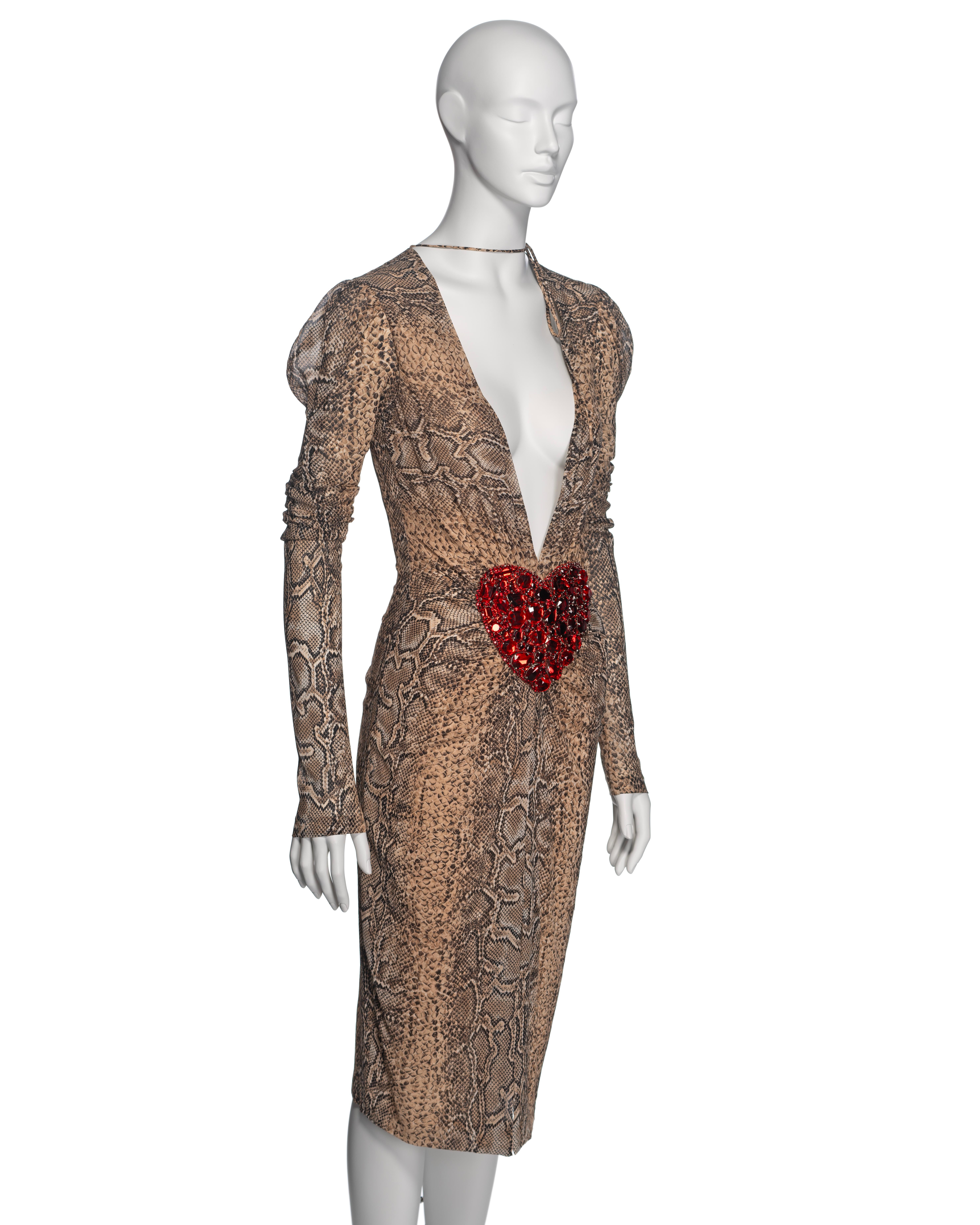 Dolce & Gabbana Snakeskin Print Low Plunge Dress with Crystal Heart, SS 2005 For Sale 2