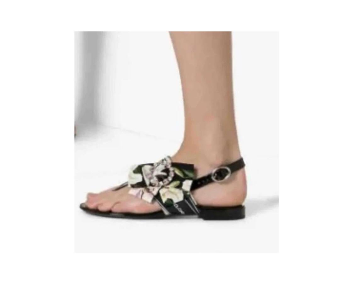 Dolce & Gabbana Leather Ayers Crystal Sandals Flip Flops Shoes