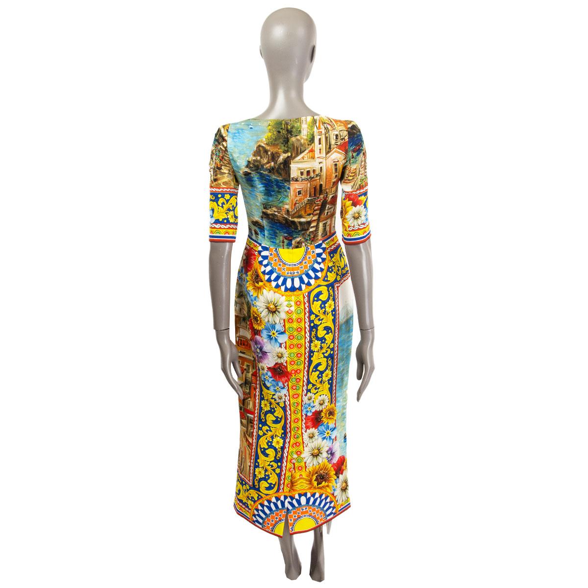 DOLCE & GABBANA Sorrento Print silk Charmeuse Short Sleeve Dress 38 XS In Excellent Condition In Zürich, CH
