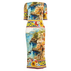 DOLCE & GABBANA Sorrento Druck Seide Charmeuse Kurzarm Kleid 38 XS