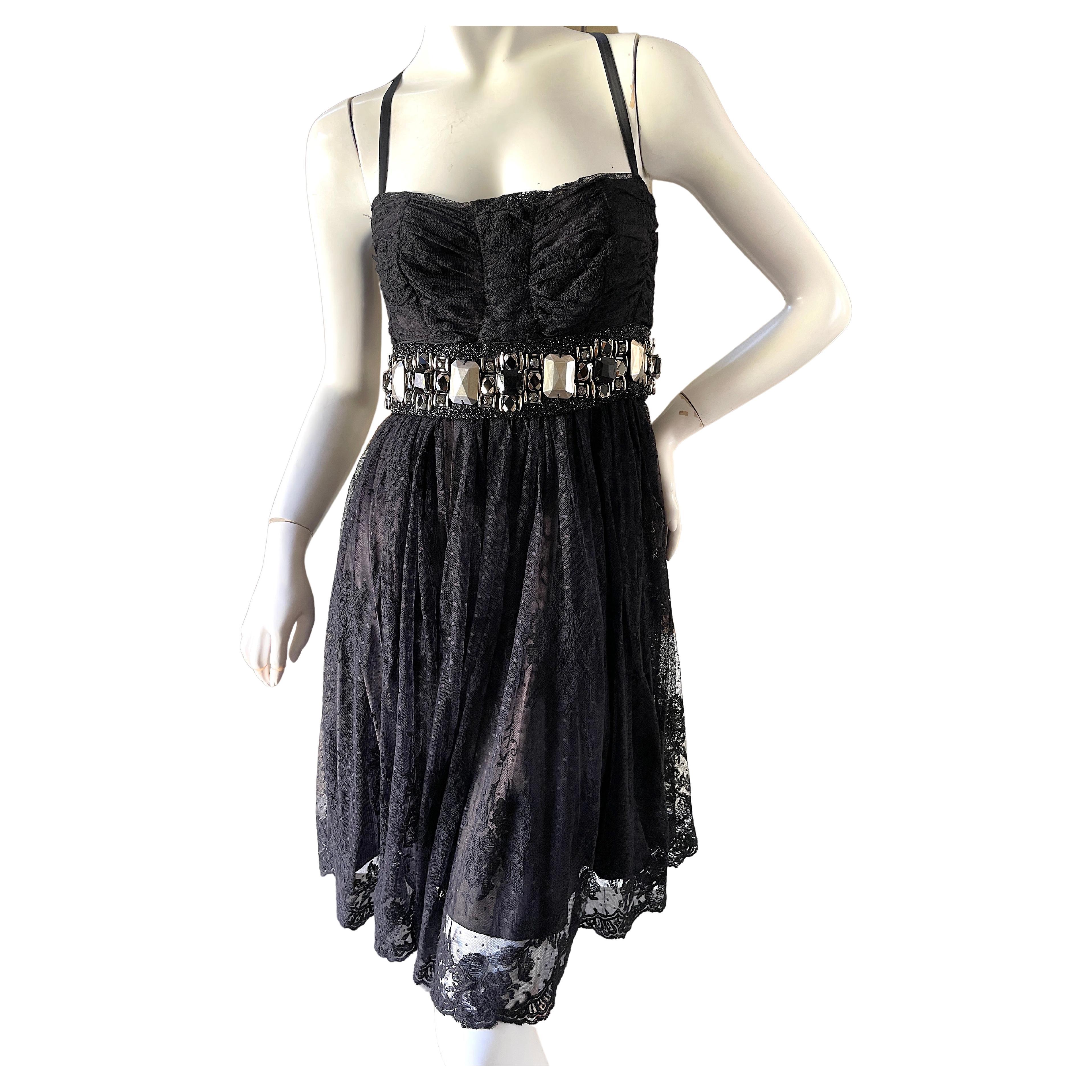 Dolce & Gabbana "Special Piece" Vintage Black Lace Dress with Bold Jewel Belt For Sale