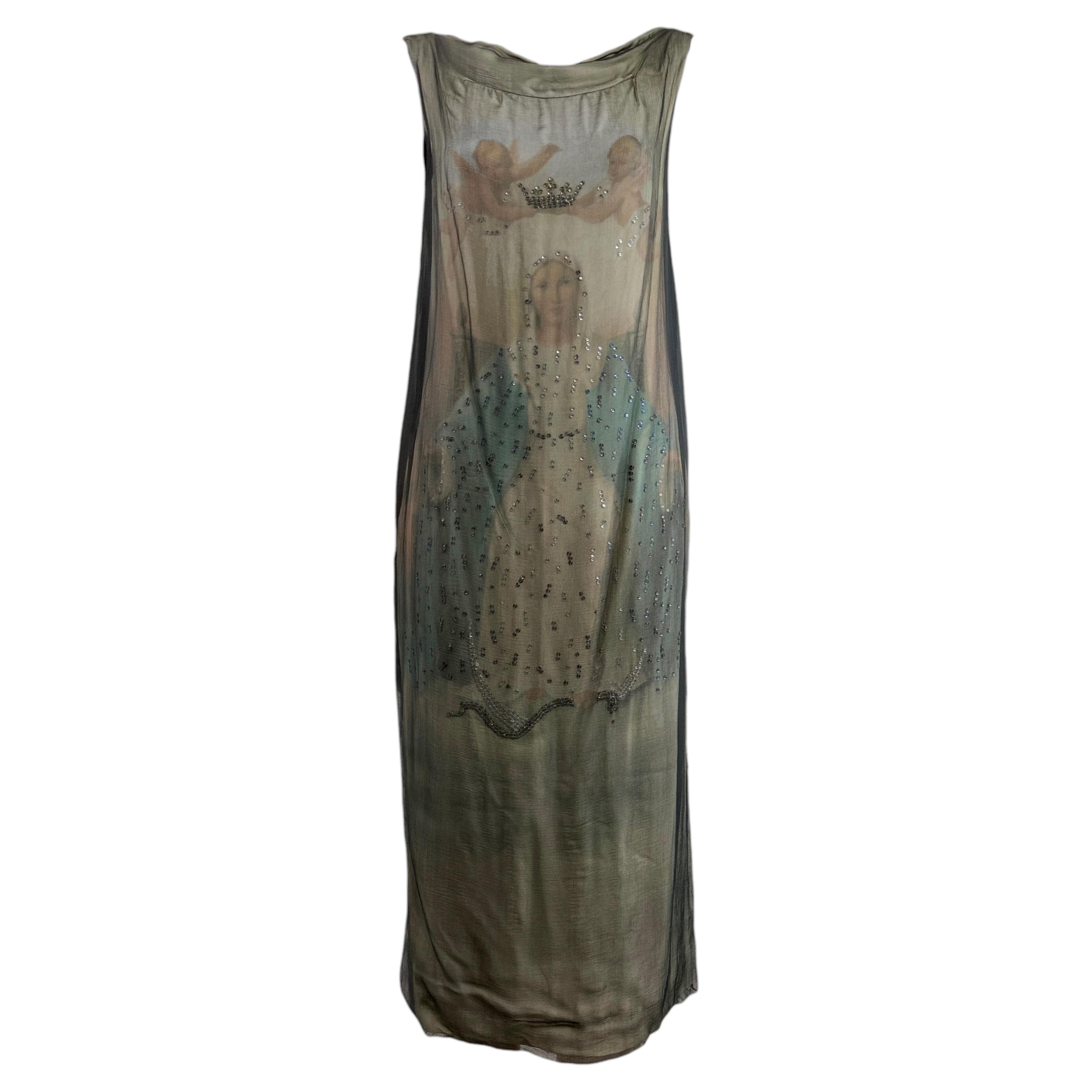 Dolce Gabbana Spring 1998 Kate Moss printed silk Madonna dress