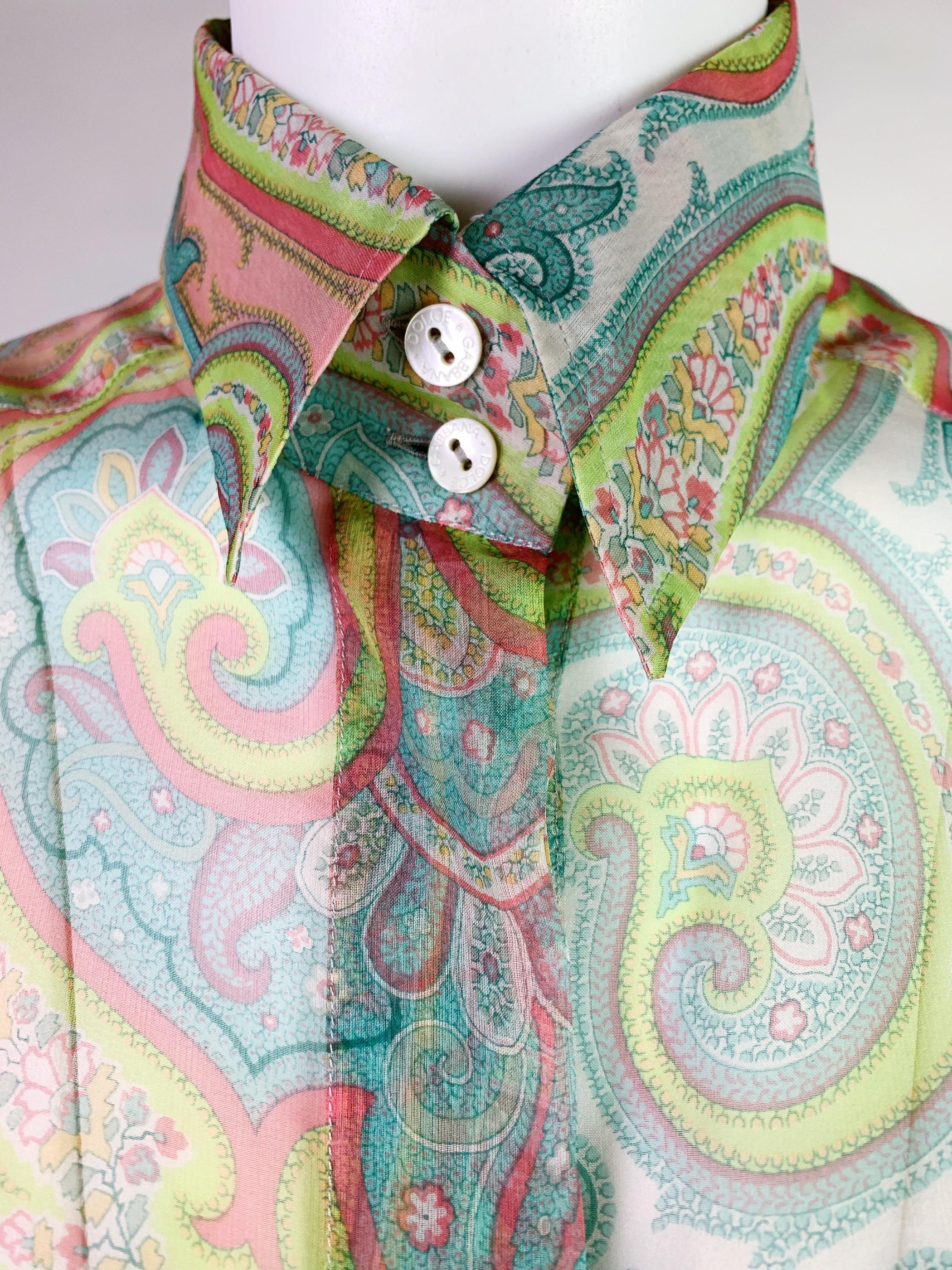 Gray Dolce & Gabbana Spring 2000 Paisley Print Silk Shirt