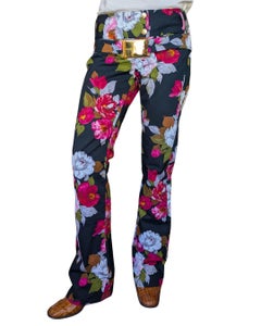 Dolce & Gabbana Spring 2004 Floral Print Low-Rise Pants - Gold Buckle
