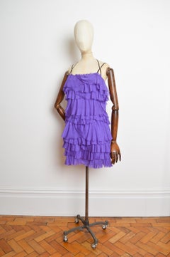 Dolce & Gabbana Spring 2005 Pure Silk Purple Strappy Mini Dress with frills