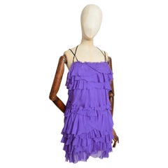 Dolce & Gabbana Spring 2005 Pure Silk Purple Strappy Mini Dress with frills (Mini robe à bretelles avec volants)