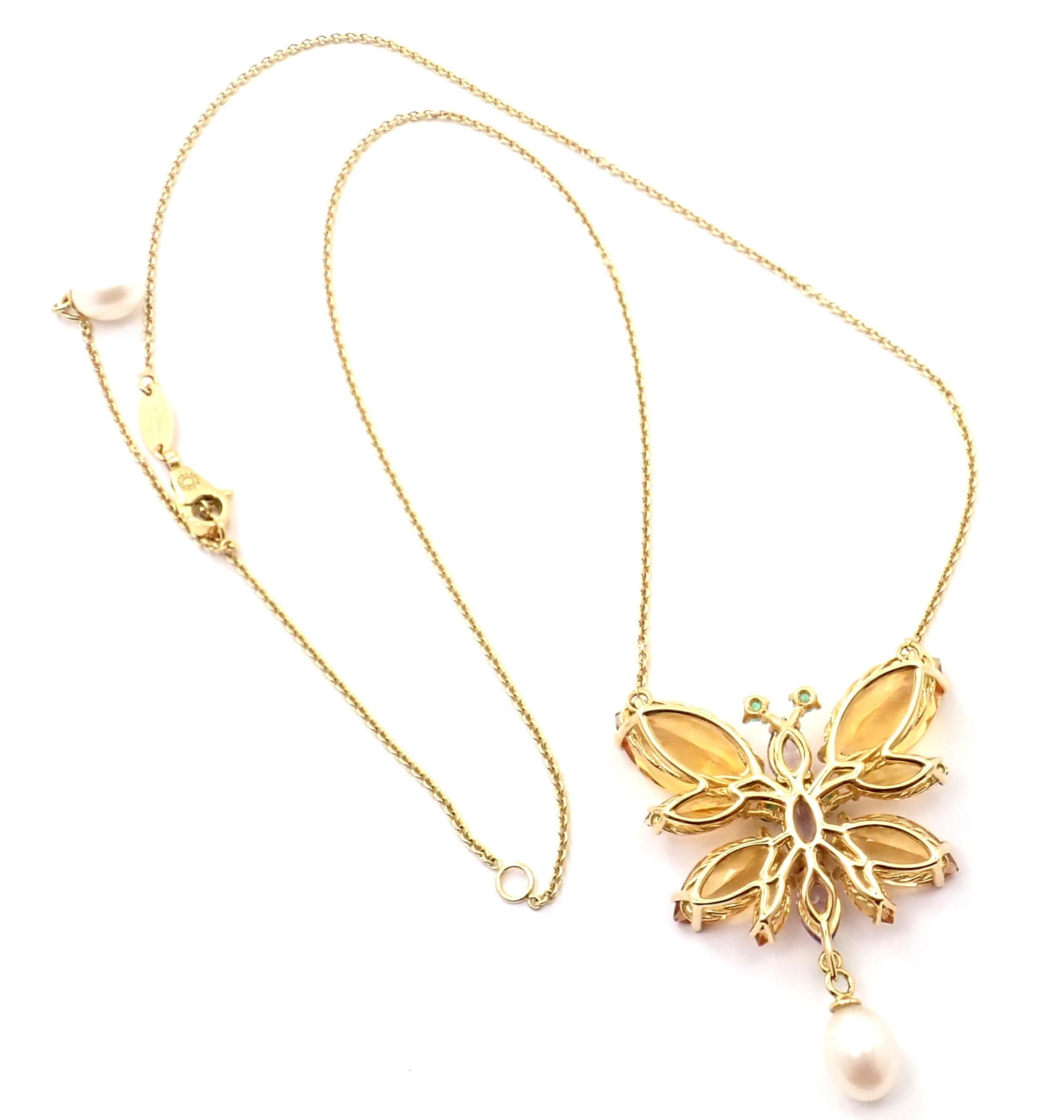 Dolce & Gabbana, collier pendentif papillon en or jaune avec citrine, améthyste et printemps en vente 5