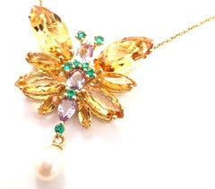Dolce & Gabbana Spring Citrine Amethyst Butterfly Yellow Gold Pendant Necklace