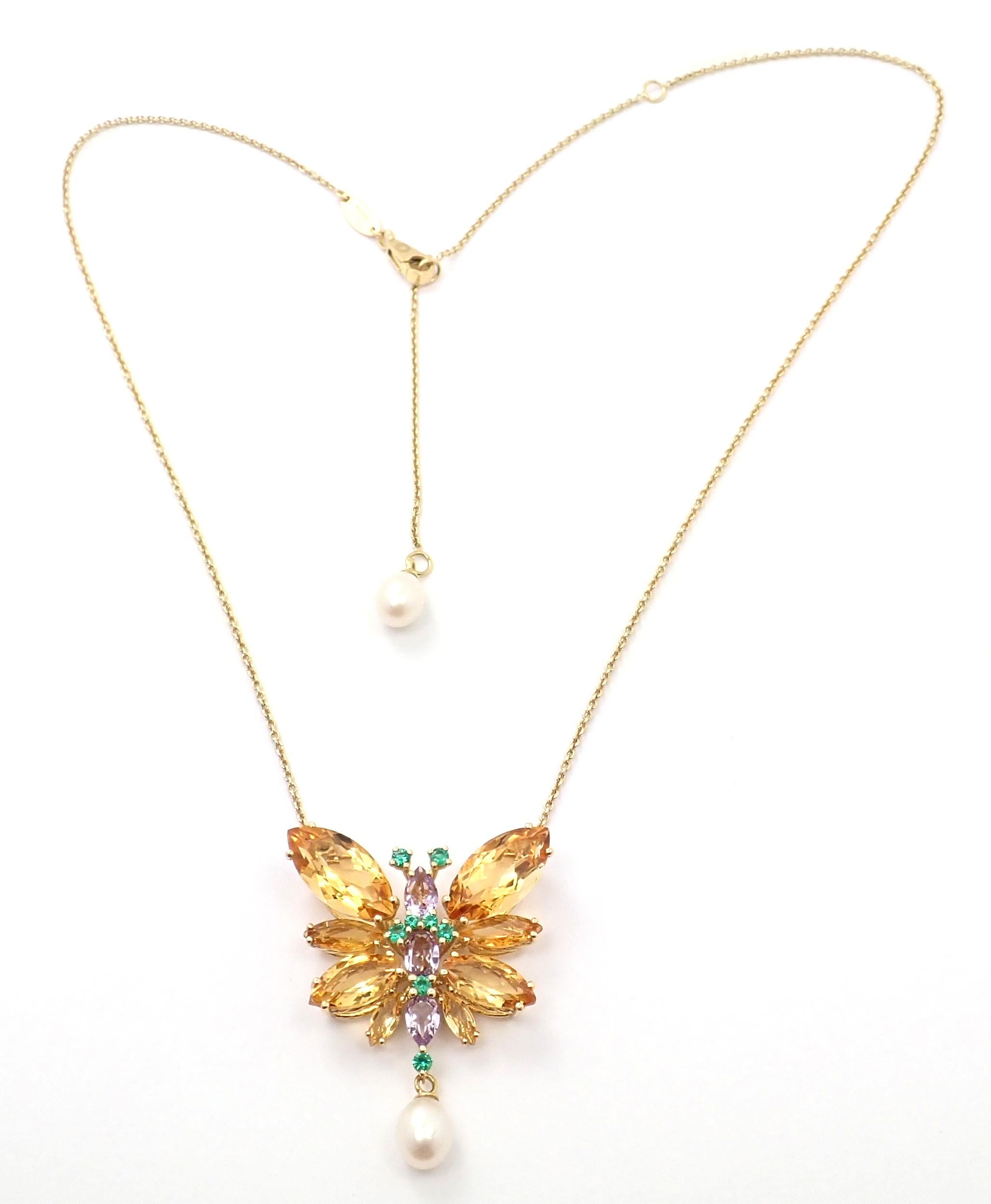 Taille Marquise Dolce & Gabbana, collier pendentif papillon en or jaune avec citrine, améthyste et printemps en vente