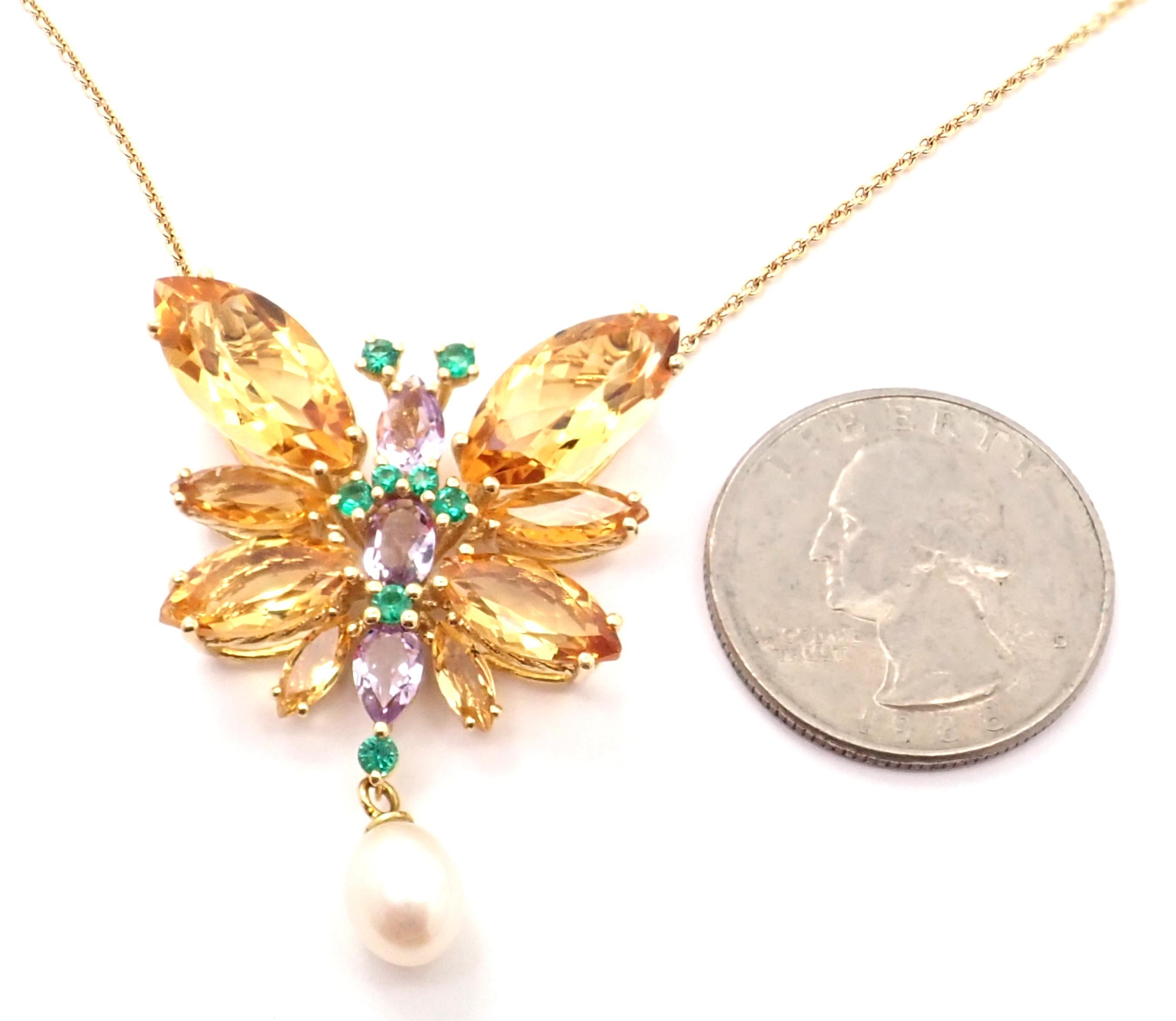 Dolce & Gabbana Spring Citrine Amethyst Butterfly Yellow Gold Pendant Necklace In Excellent Condition For Sale In Holland, PA