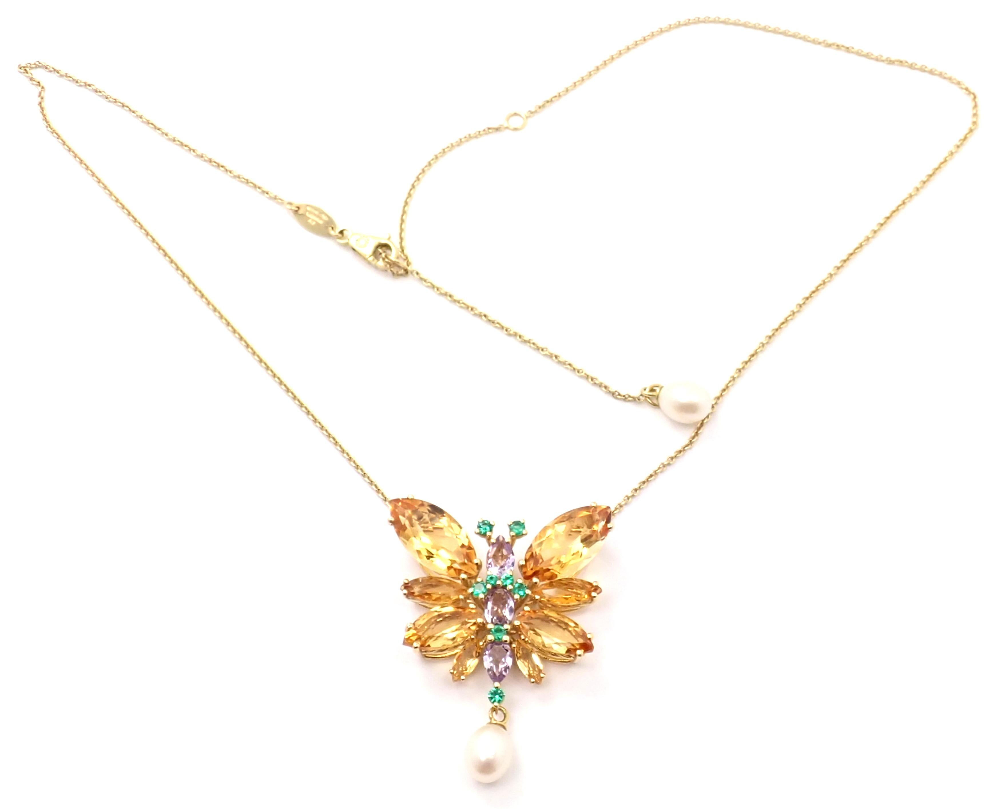 Dolce & Gabbana, collier pendentif papillon en or jaune avec citrine, améthyste et printemps Unisexe en vente