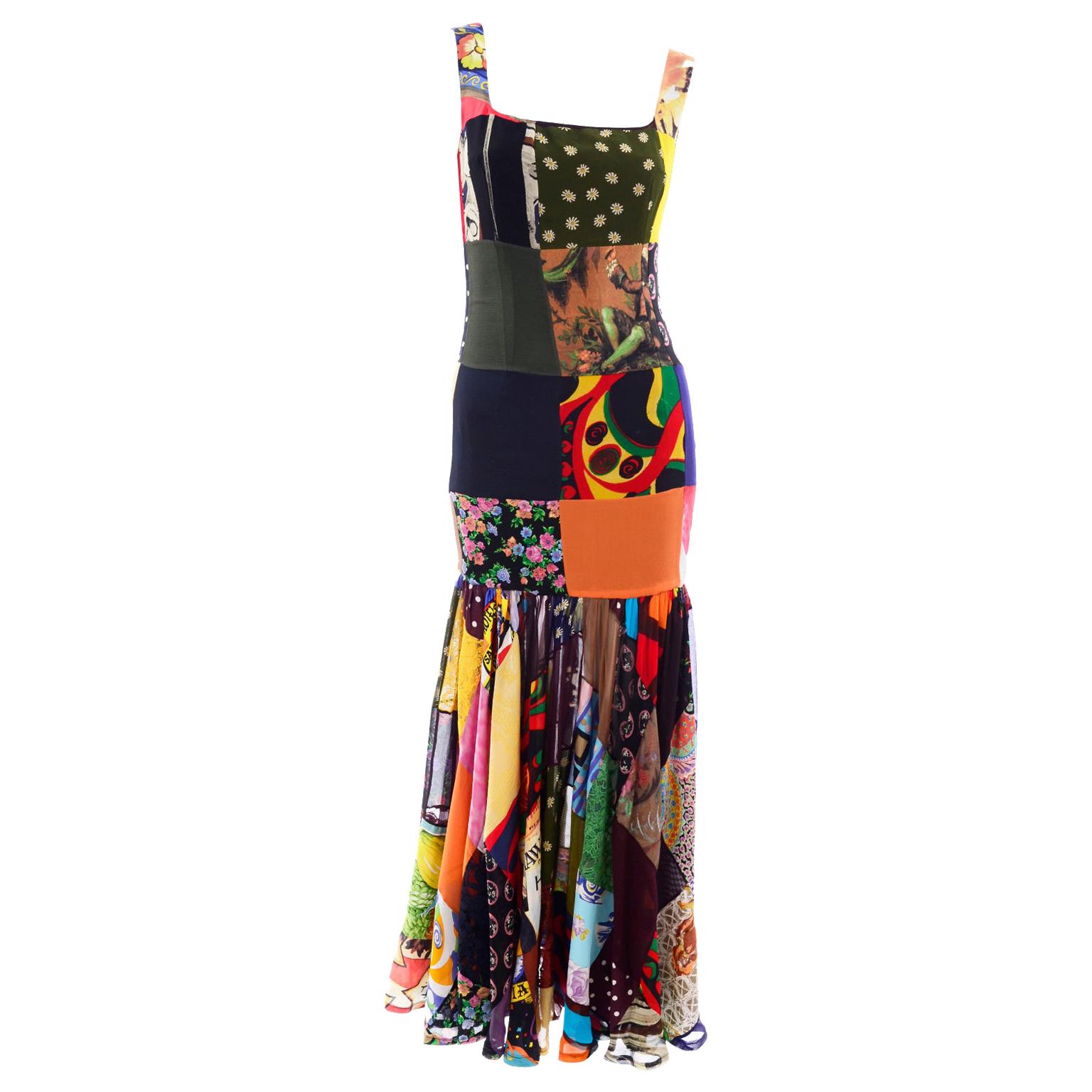 Dolce Gabbana Spring Summer 1993 Vintage Patchwork Silk 1970s Inspired Dress