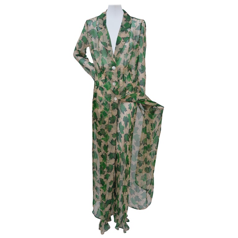 Dolce & Gabbana Spring-Summer 1997 Chiffon Dress With Pants Foliage Print Mint For Sale