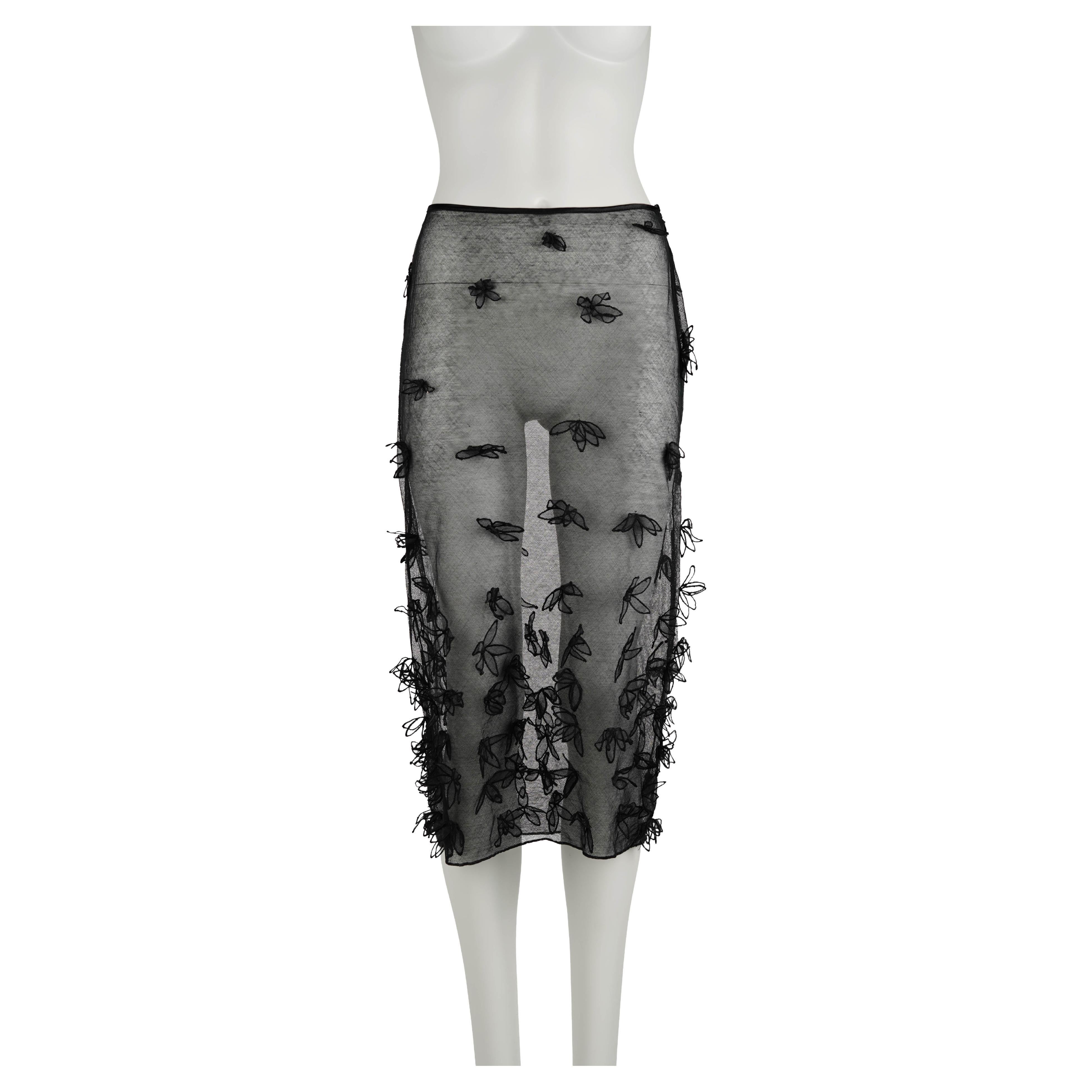 Dolce 
Gabbana, Spring–Summer 1998 Sheer Appliqué Pencil Skirt Size XS For Sale