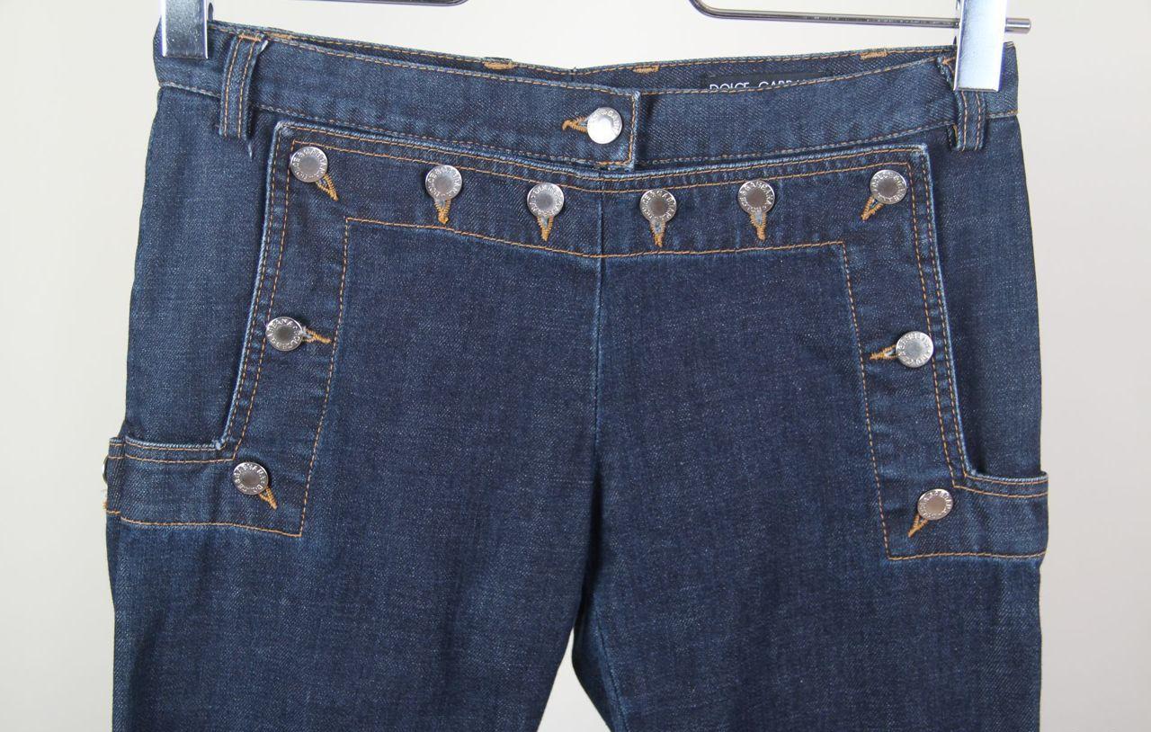 Black DOLCE GABBANA Spring Summer 2003  Denim Pants Button Flap Front Blue For Sale
