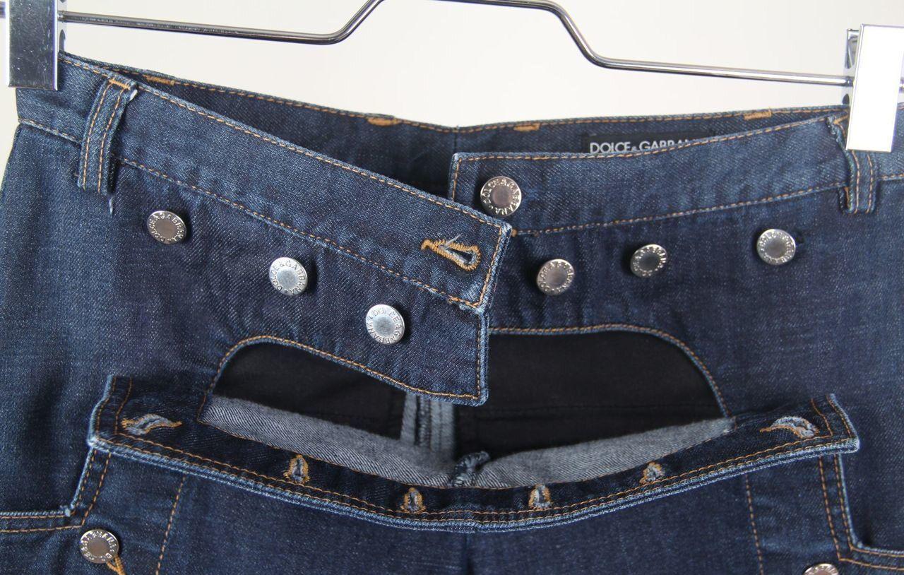 DOLCE GABBANA Spring Summer 2003  Denim Pants Button Flap Front Blue For Sale 2