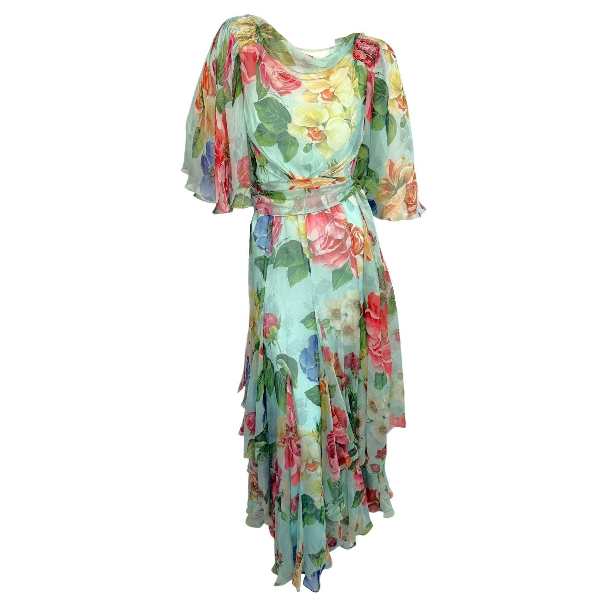 Dolce & Gabbana Spring Summer 2008 Silk Floral Chiffon Gown IT 40