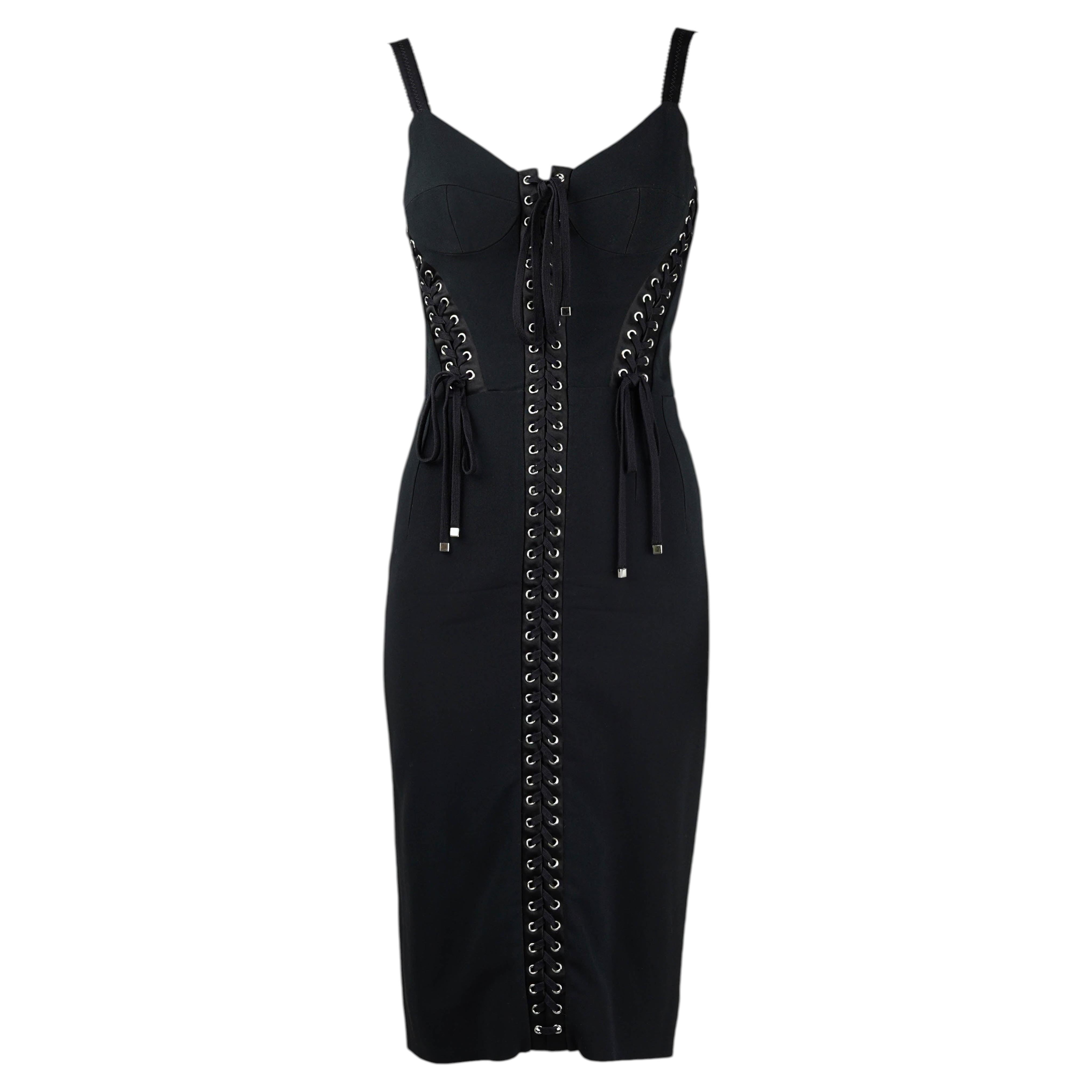 Dolce & Gabbana Spring/Summer 2019 Runway Black Lace-Up Corset Midi Dress IT40 For Sale