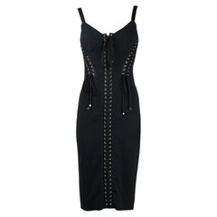 Dolce & Gabbana Spring/Summer 2019 Runway Black Lace-Up Corset Midi Dress IT40