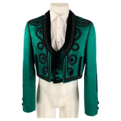 DOLCE & GABBANA SS 15 Size Green Black Silk Embroidered Torero Vest Jacket